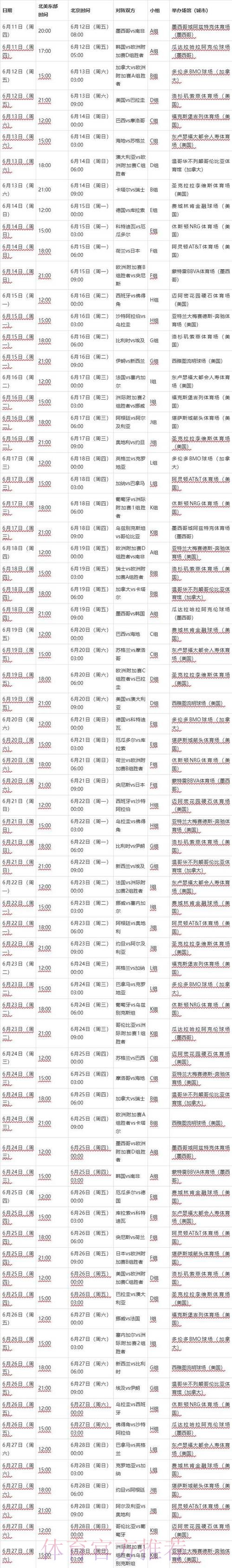 2026足球世界杯全程直播时间安排